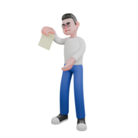 Editor in Cartoon Style 3D Model Illustration. A male Editor stands with right hand holding a piece of paper while his left hand seems to be explaining. Design Character png