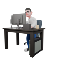 Editor in Cartoon Style 3D Model Illustration. A Male Editor stands behind a work desk, hands touching the wall . Design Character png