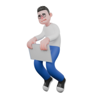 Cartoon Character 3D Model Editor Design. A Male Editor walks on tiptoes while both hands carrying a whiteboard, expression full of plans. Professional Model png