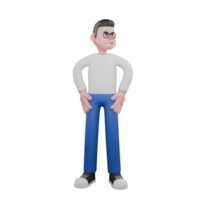 Cartoon Character 3D Model Editor Design. A Male Editor stands with both hands on his waist, looking to the side with a sly expression. Professional Model png