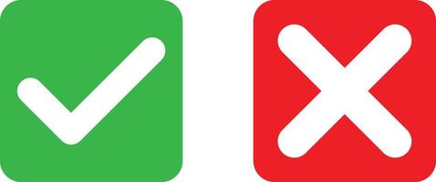 Red and green square checkmark icons . Correct and wrong icons . Green tick and red cross checkmarks . illustration vector