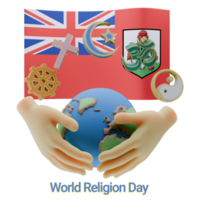 Refined 3D renders of World Religion Day Written in Bermuda Language and Flags png