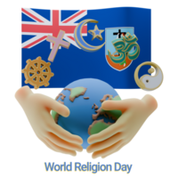 Enchanting 3D renders of World Religion Day Written in Montserrat Language and Flags png