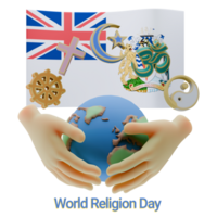 Shapely 3D renders of World Religion Day Written in British Antarctic Territory Language and Flags png