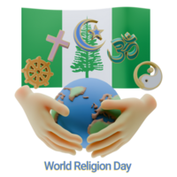 Engrossing 3D renders of World Religion Day Written in Norfolk Island Language and Flags png