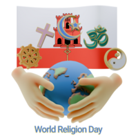 Classy 3D renders of World Religion Day Written in Gibraltar Language and Flags png