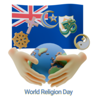 Pleasing 3D renders of World Religion Day Written in Anguilla Language and Flags png