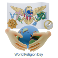 Imaginative 3D renders of World Religion Day Written in United States Virgin Islands Language and Flags png