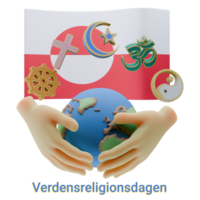 Composed 3D renders of World Religion Day Written in Greenland Language and Flags png