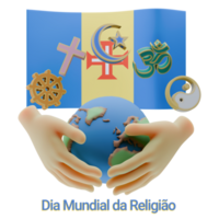 Effulgent 3D renders of World Religion Day Written in Madeira Language and Flags png