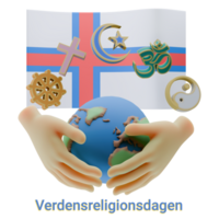 Beguiling 3D renders of World Religion Day Written in Faroe Islands Language and Flags png
