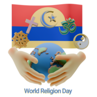 Enlivening 3D renders of World Religion Day Written in Palmyra Atoll Language and Flags png