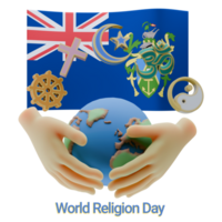 Exceptional 3D renders of World Religion Day Written in Pitcairn Islands Language and Flags png