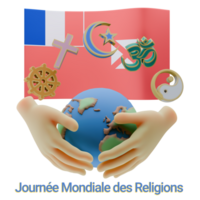 Inspiring 3D renders of World Religion Day Written in Wallis and Futuna Language and Flags png