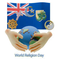 Illuminated 3D renders of World Religion Day Written in Turks and Caicos Islands Language and Flags png