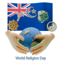 Flourishing 3D renders of World Religion Day Written in Saint Helena Language and Flags png