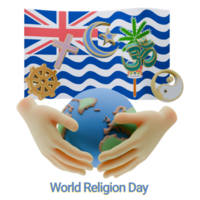 Statuesque 3D renders of World Religion Day Written in Commissioner of British Indian Ocean Territory Language and Flags png