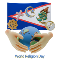Perfect 3D renders of World Religion Day Written in American Samoa Language and Flags png