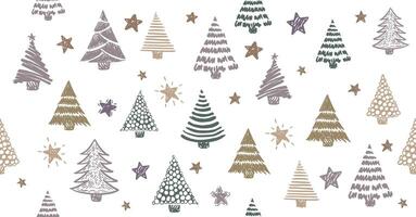 Christmas tree pattern on white, New Year set, hand drawn illustrations vector