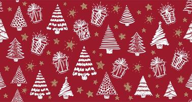 Christmas tree and gift, New Year set on red vector