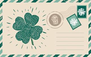 Postcard, mail, hand drawn illustration. Clover set. Patrick's day vector