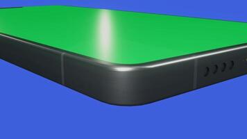 Green screen smartphone 3D animation from close-up to top view isolated on blue background. It's suitable for advertisement and app presentation. video