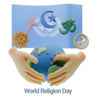 Adorable 3D renders of World Religion Day with United Nations Flags png
