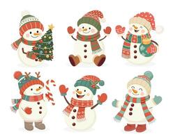 Christmas snowman cartoon characters illustration set. vector