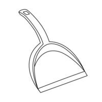 Cute black and white dustpan to sweep dirt and garbage from floor. Hand drawn dust pan to tidy up apartment. Funny doodle of device for sanitation and household isolated on white background. vector
