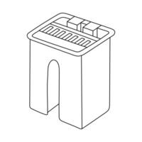 Cute sketch professional bucket for mop with self squeezing. Hand drawn pail to wash floor from dust and dirt. Funny doodle of tool for wet cleansing of apartment isolated on white background. vector