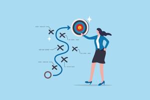 Strategy planning, method or tactic to win business reach goal, solution to avoid obstacle, path to success or discover solution to succeed concept, businesswoman present strategic plan to success. vector