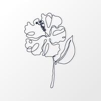 One Continuous Line of a Simple Hibiscus Flower with Leaves. Hand drawn spring herbs and plants. Abstract floral sketch in one continuous line drawing. Perfect as a logo, tattoo, greeting cards vector