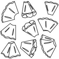 Set of lineart cutted pineapple fruit. Pineapple sections various angles and forms in outline style vector