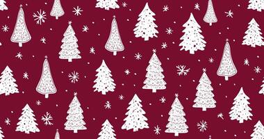 Christmas tree pattern on red background, Hand drawn illustrations. vector