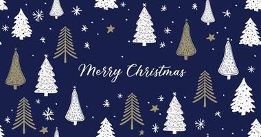 Christmas tree pattern on blue background, Hand drawn illustrations. vector