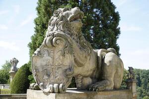 Walbrzych, Poland - August 12th, 2024 - Statue of a lion at Ksiaz Castle photo