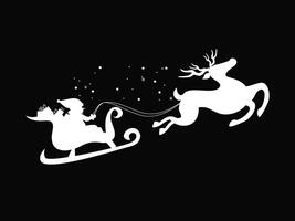 Silhouette of Santa Claus riding in a sleigh with Three Flying Reindeers vector