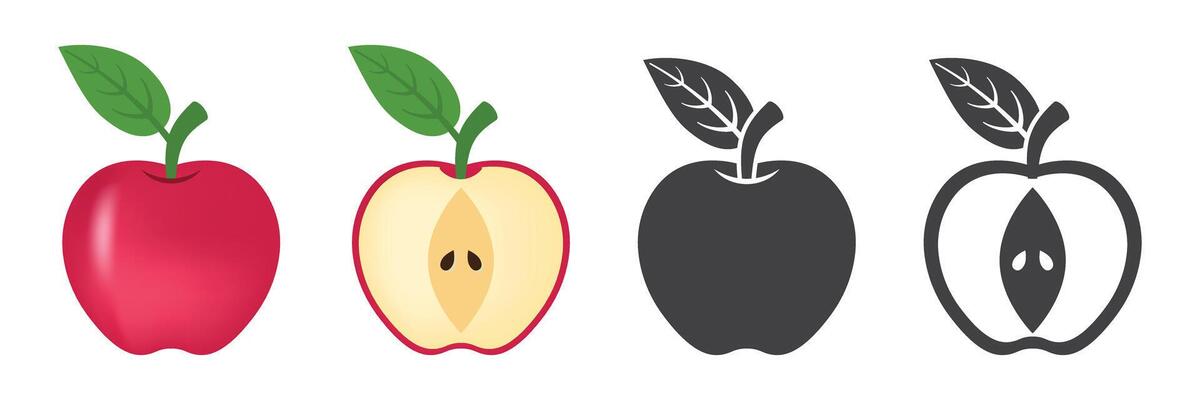 Apple fruit icon set in flat style. Healthy dessert illustration on isolated background. Fresh food sign business concept.