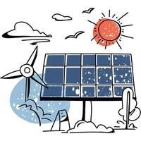 Minimalist flat design of a solar panel installation scene, great for infographics, blogs, and presentations on green energy vector