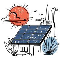 Minimalist flat design of a Solar Panel Installation scene, great for infographics, blogs, and presentations on green energy vector