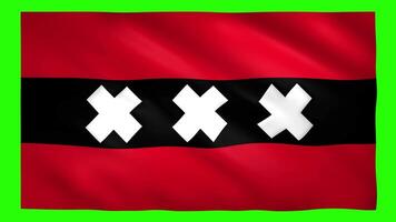 Flag of Amsterdam waving in the wind on green screen for chroma key video