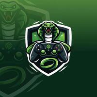 flat e-sport logo with a serpent wrapped around a game controller vector