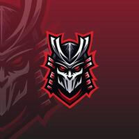 flat e-sport logo featuring a stylized samurai mask with sharp features vector