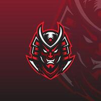 flat e-sport logo featuring a stylized samurai mask with sharp features vector