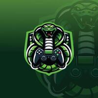 flat e-sport logo with a serpent wrapped around a game controller vector