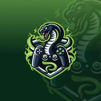 flat e-sport logo with a serpent wrapped around a game controller vector