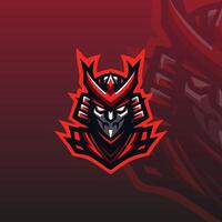 flat e-sport logo featuring a stylized samurai mask with sharp features vector