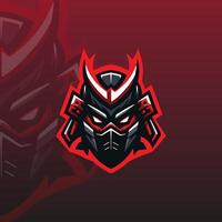 flat e-sport logo featuring a stylized samurai mask with sharp features vector