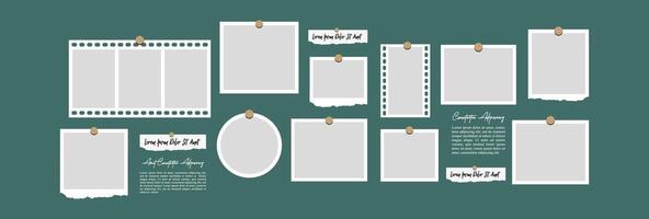 Pictures or photos frame collage, page grid layout abstract photo frames and digital photo wall template vector
