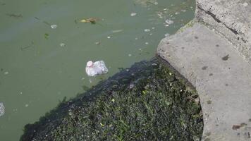Plastic bottle in the middle of the canal water video